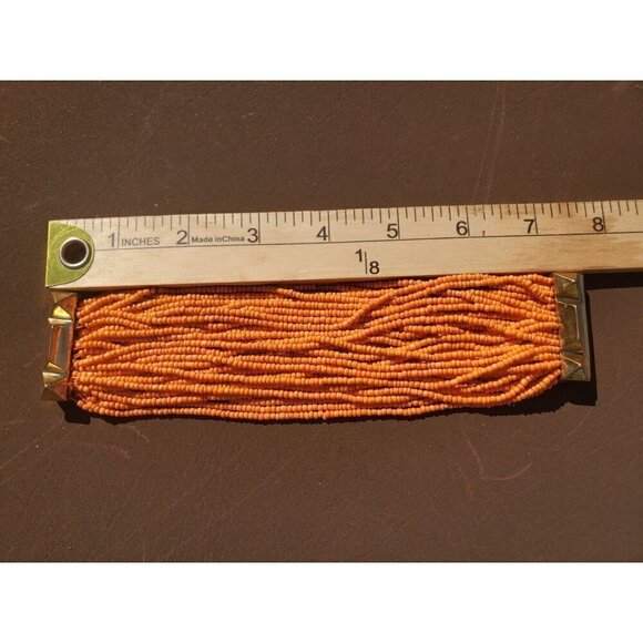 Multi-strand orange beaded bracelet 7.5" Gold-toned Magnetic Closure Statement - Picture 5 of 9